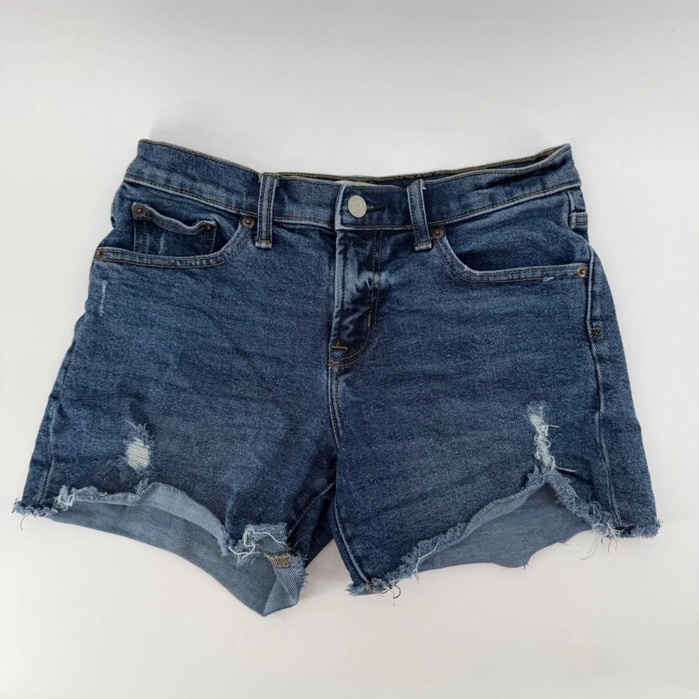Gap Denim Shorts Womens 26 Blue 1969 Distressed Raw Hem‎ High Rise Jean Cutoffs
